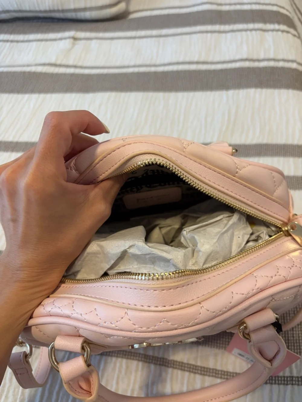 Juicy Couture Quilted Heart Satchel in Light Pink